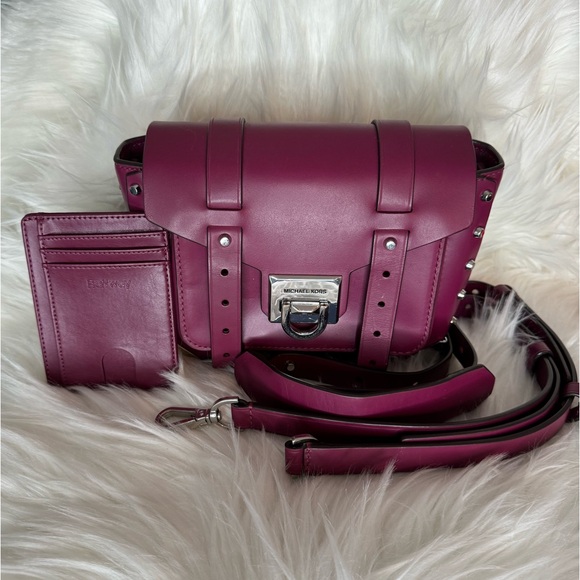 Michael Kors EUC Manhattan Garnet Leather Satchel Comfort Crossbody Strap - Picture 5 of 15